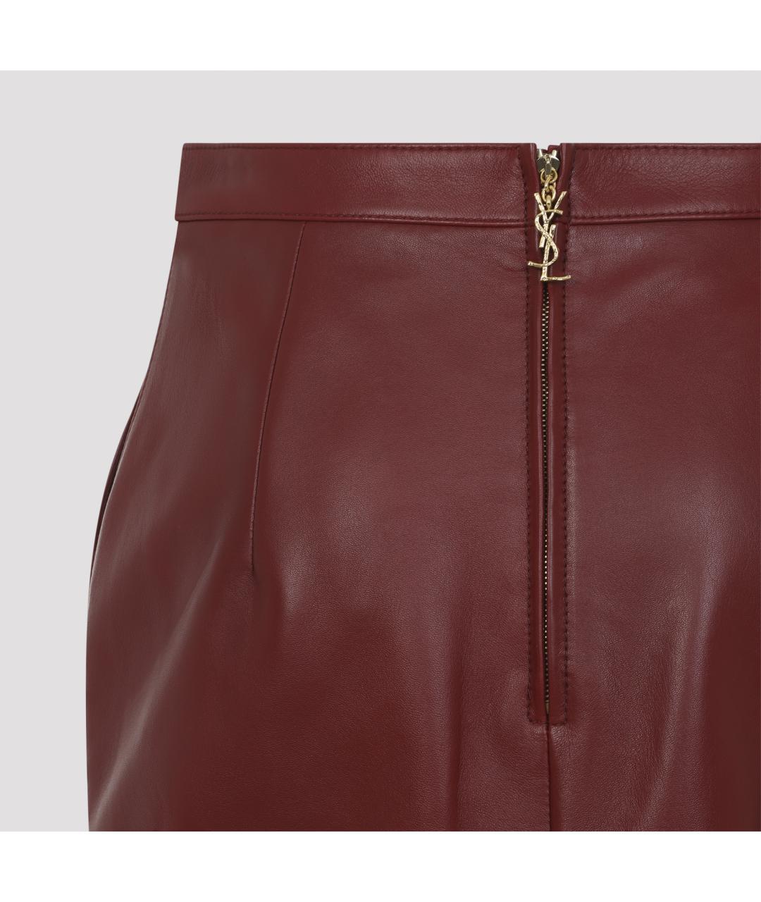 SAINT LAURENT Бордовая кожаная юбка миди, фото 4