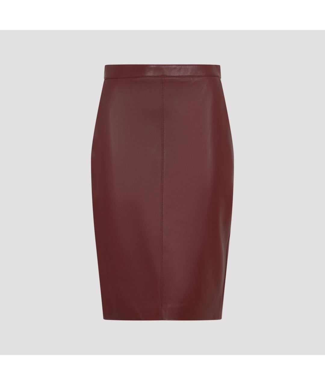 SAINT LAURENT Бордовая кожаная юбка миди, фото 2