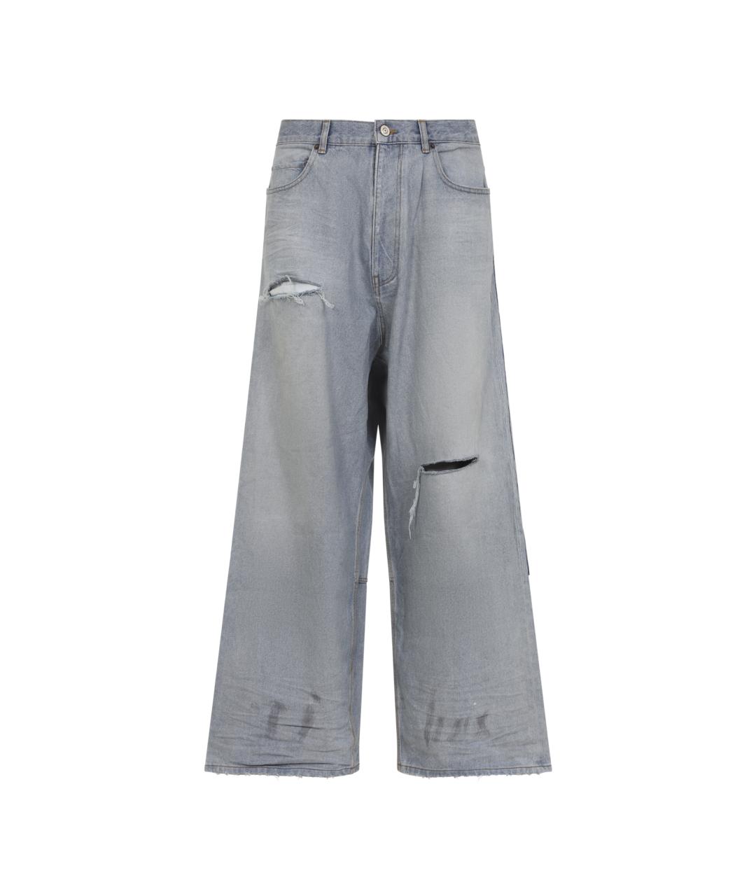 BALENCIAGA Голубые хлопковые прямые джинсы, фото 1