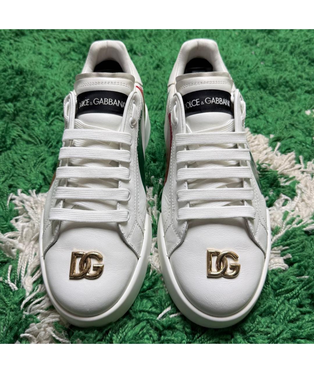 DOLCE&GABBANA Белые кожаные низкие кроссовки / кеды, фото 4