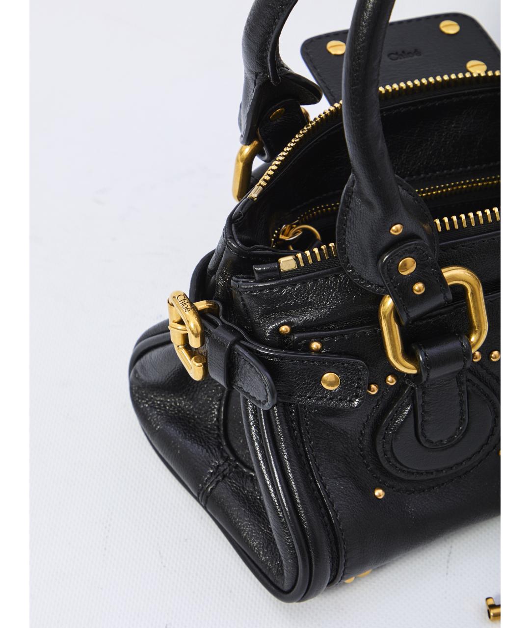 CHLOE Черная кожаная сумка с короткими ручками, фото 4
