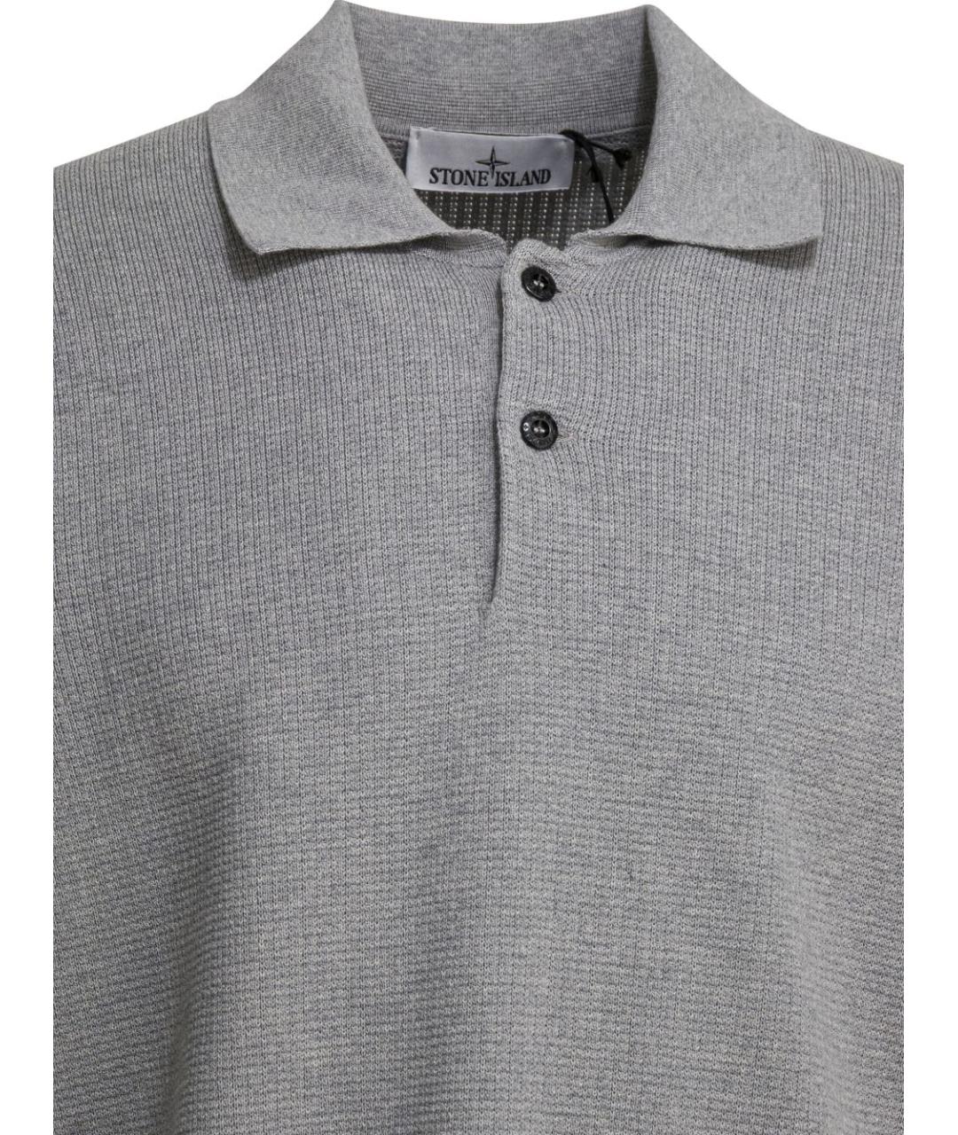 STONE ISLAND Серое хлопковое поло с длинным рукавом, фото 3