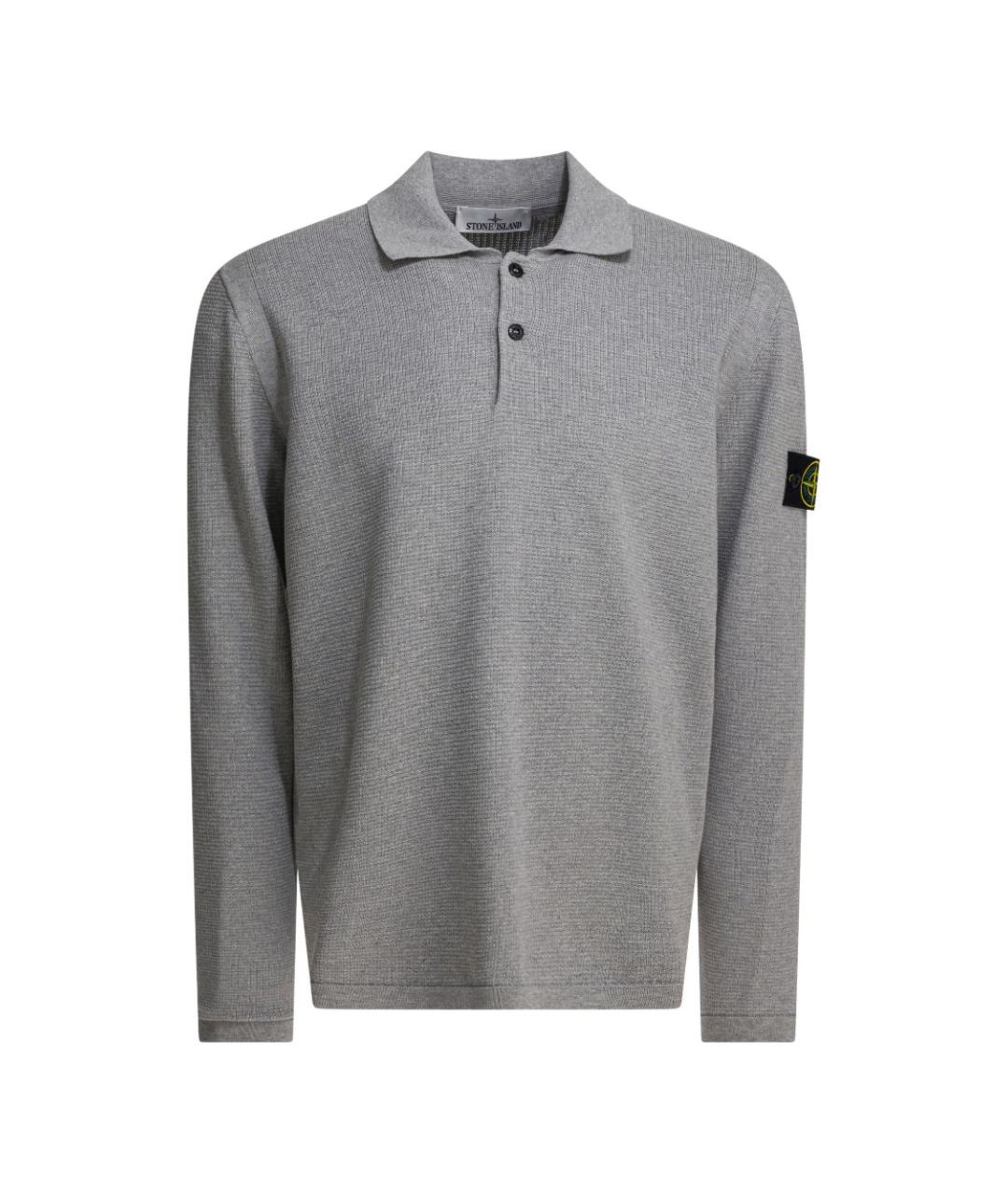 STONE ISLAND Серое хлопковое поло с длинным рукавом, фото 1
