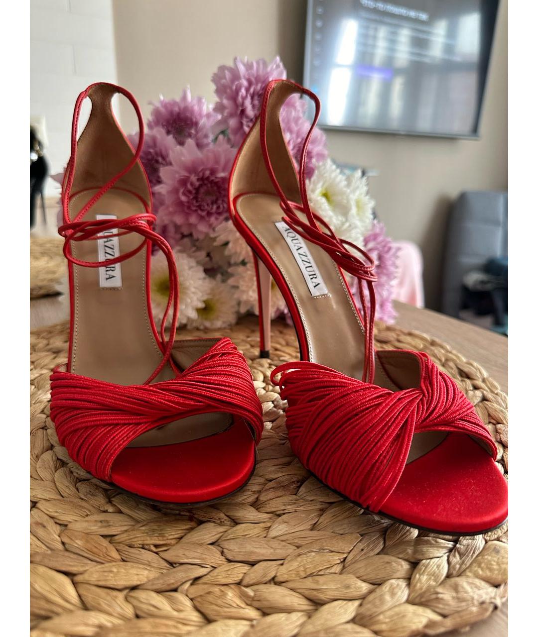 AQUAZZURA Красные текстильные босоножки, фото 2