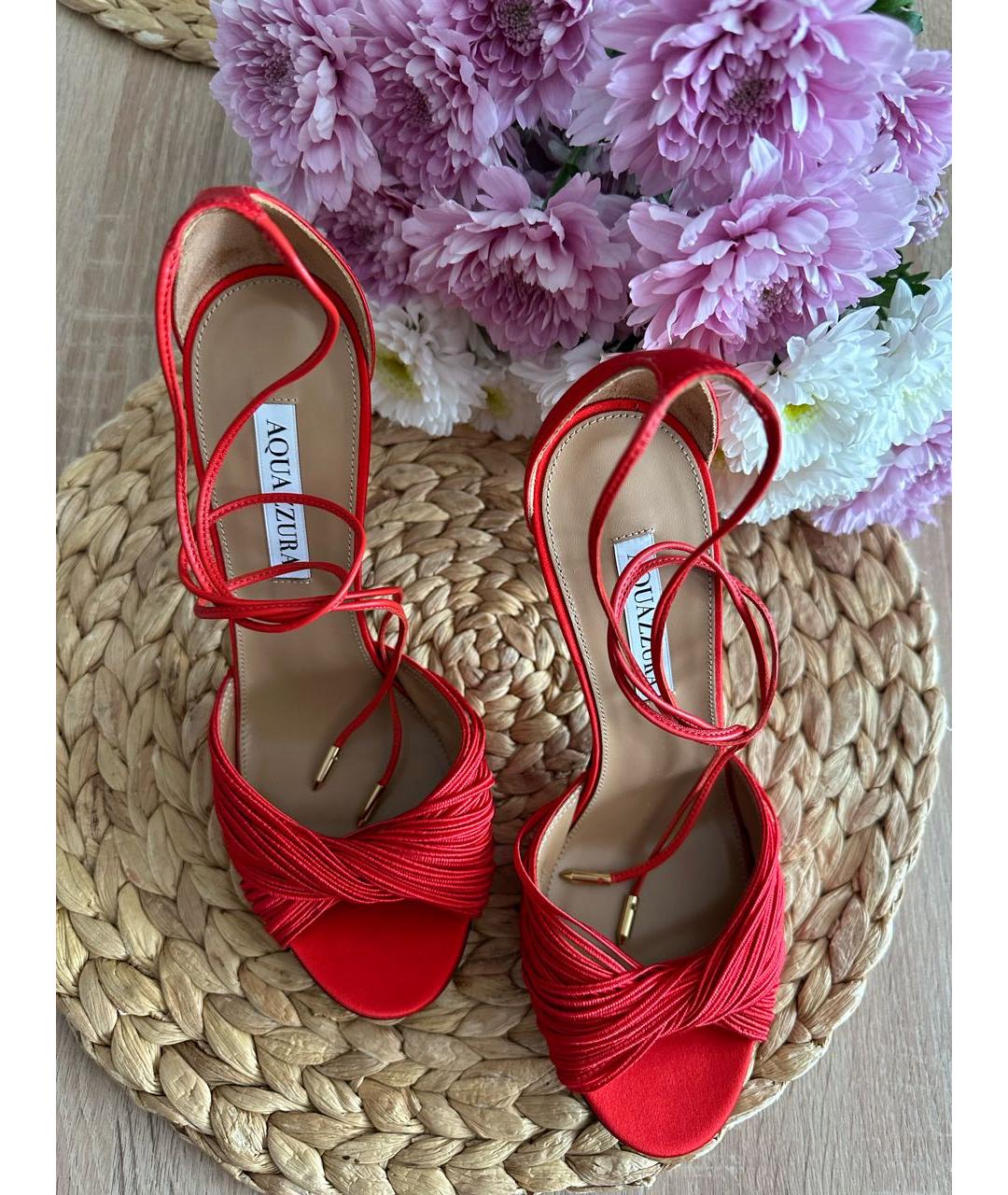 AQUAZZURA Красные текстильные босоножки, фото 7