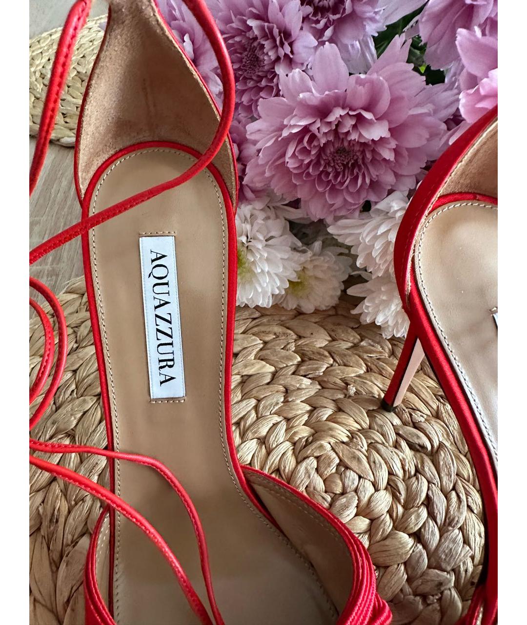 AQUAZZURA Красные текстильные босоножки, фото 3
