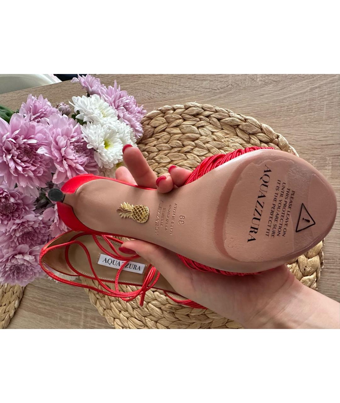 AQUAZZURA Красные текстильные босоножки, фото 6