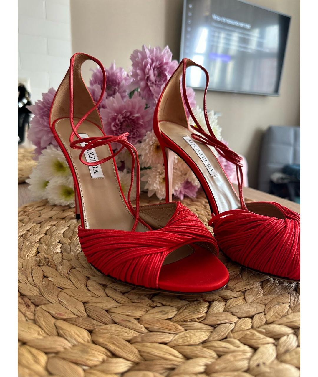 AQUAZZURA Красные текстильные босоножки, фото 8