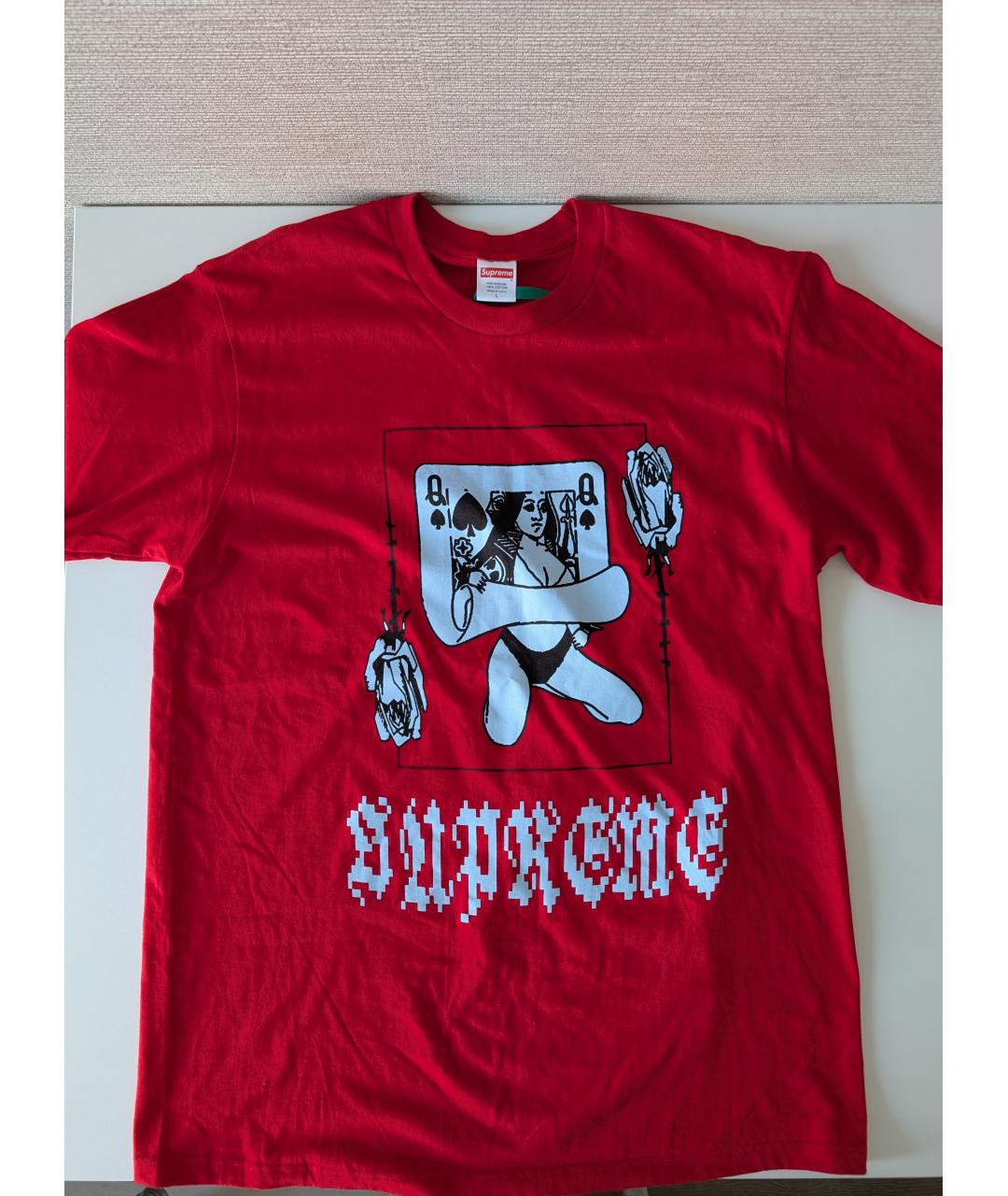 SUPREME Красная хлопковая футболка, фото 2