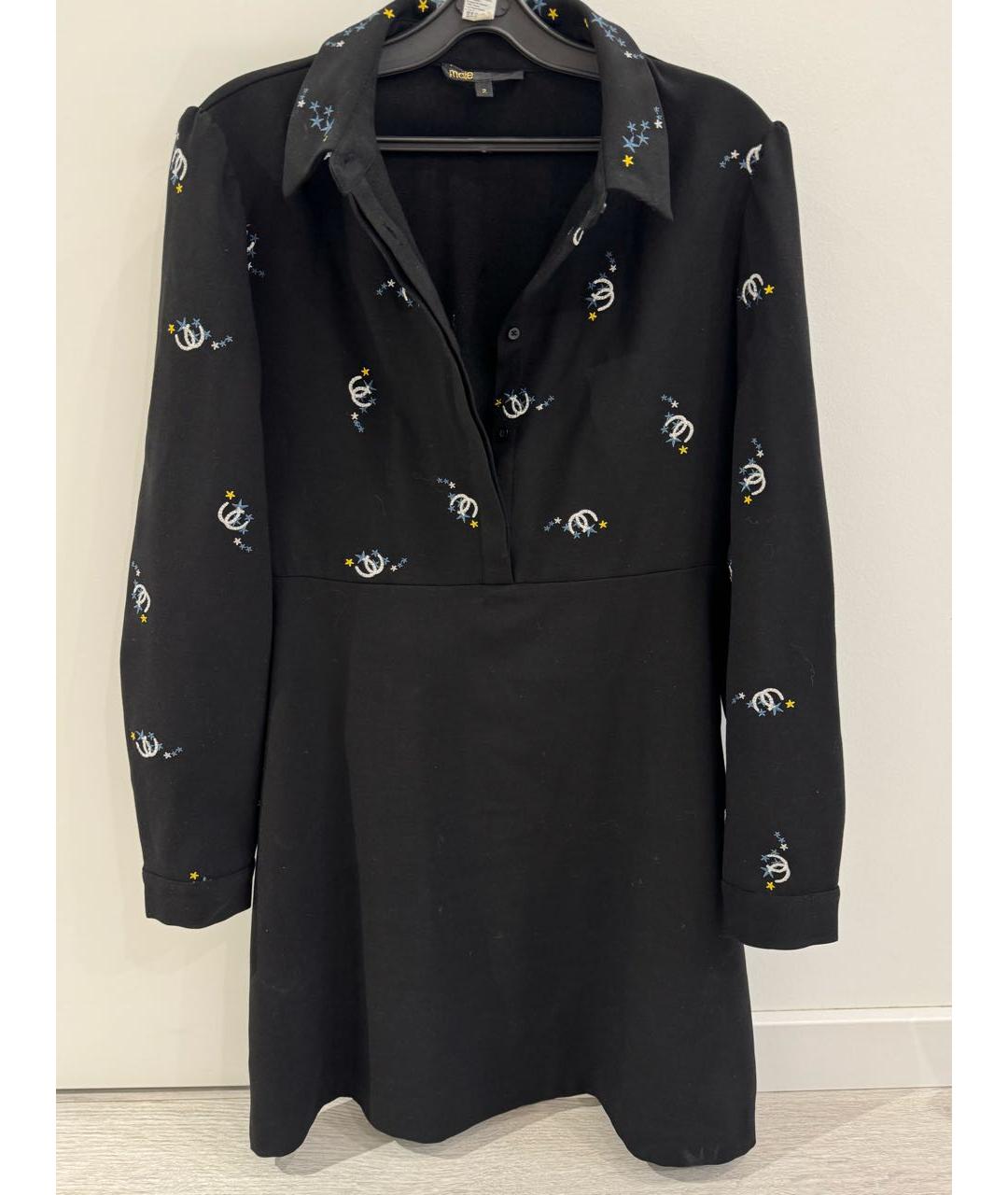 MAJE Черное шерстяное повседневное платье, фото 5