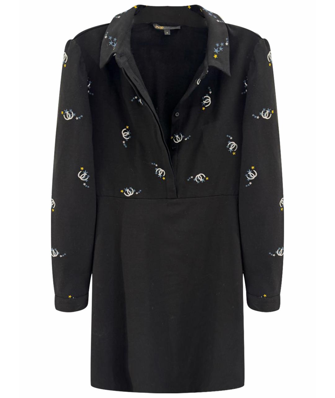 MAJE Черное шерстяное повседневное платье, фото 1