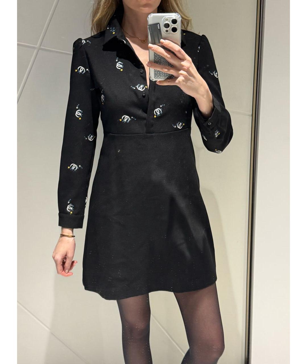 MAJE Черное шерстяное повседневное платье, фото 3