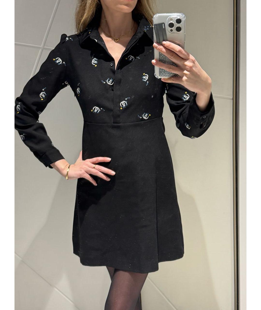 MAJE Черное шерстяное повседневное платье, фото 2