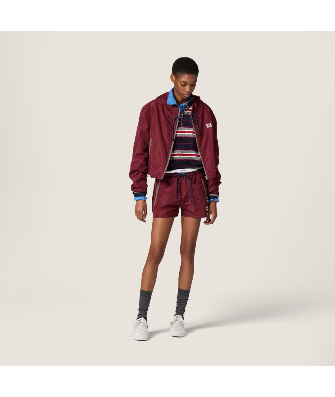 MIU MIU Бордовые полиэстеровые шорты, фото 2