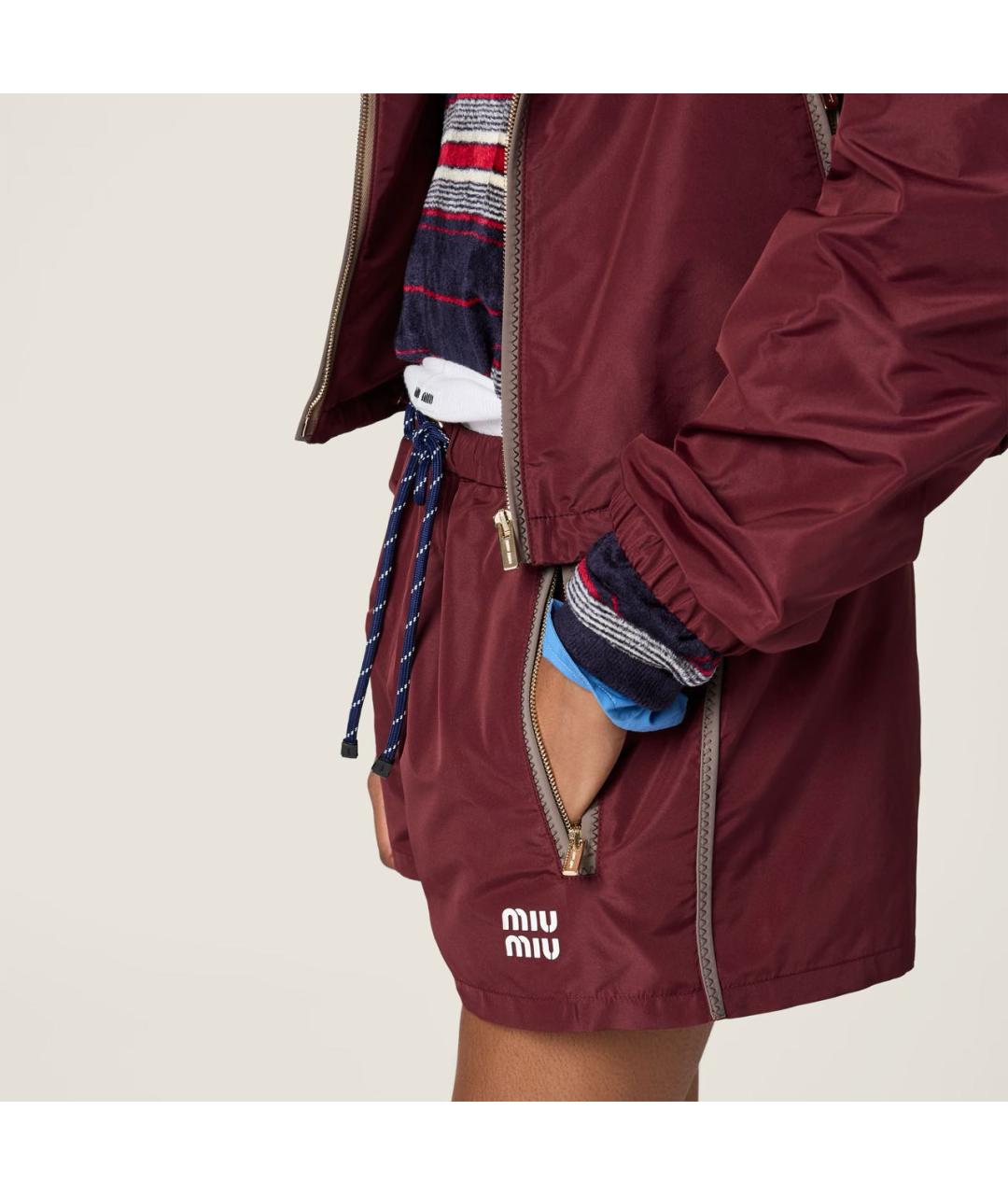 MIU MIU Бордовые полиэстеровые шорты, фото 4