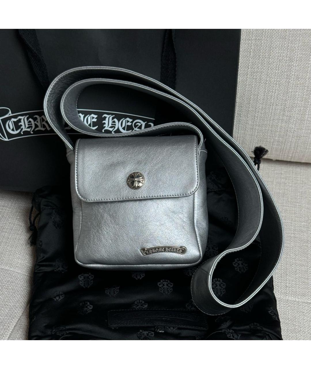 CHROME HEARTS Серебряная кожаная сумка через плечо, фото 5