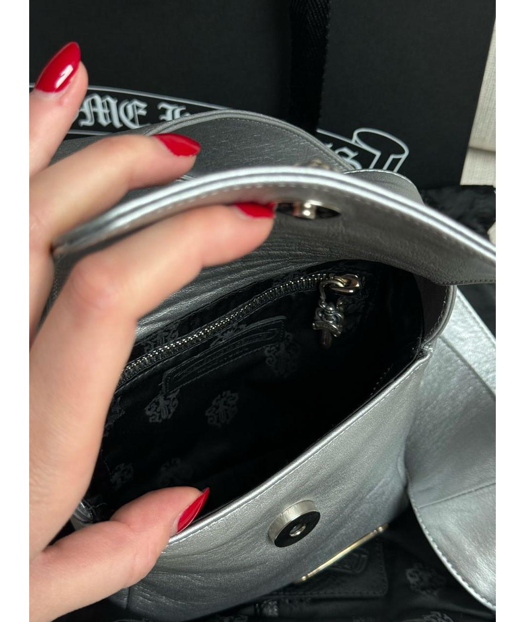 CHROME HEARTS Серебряная кожаная сумка через плечо, фото 4
