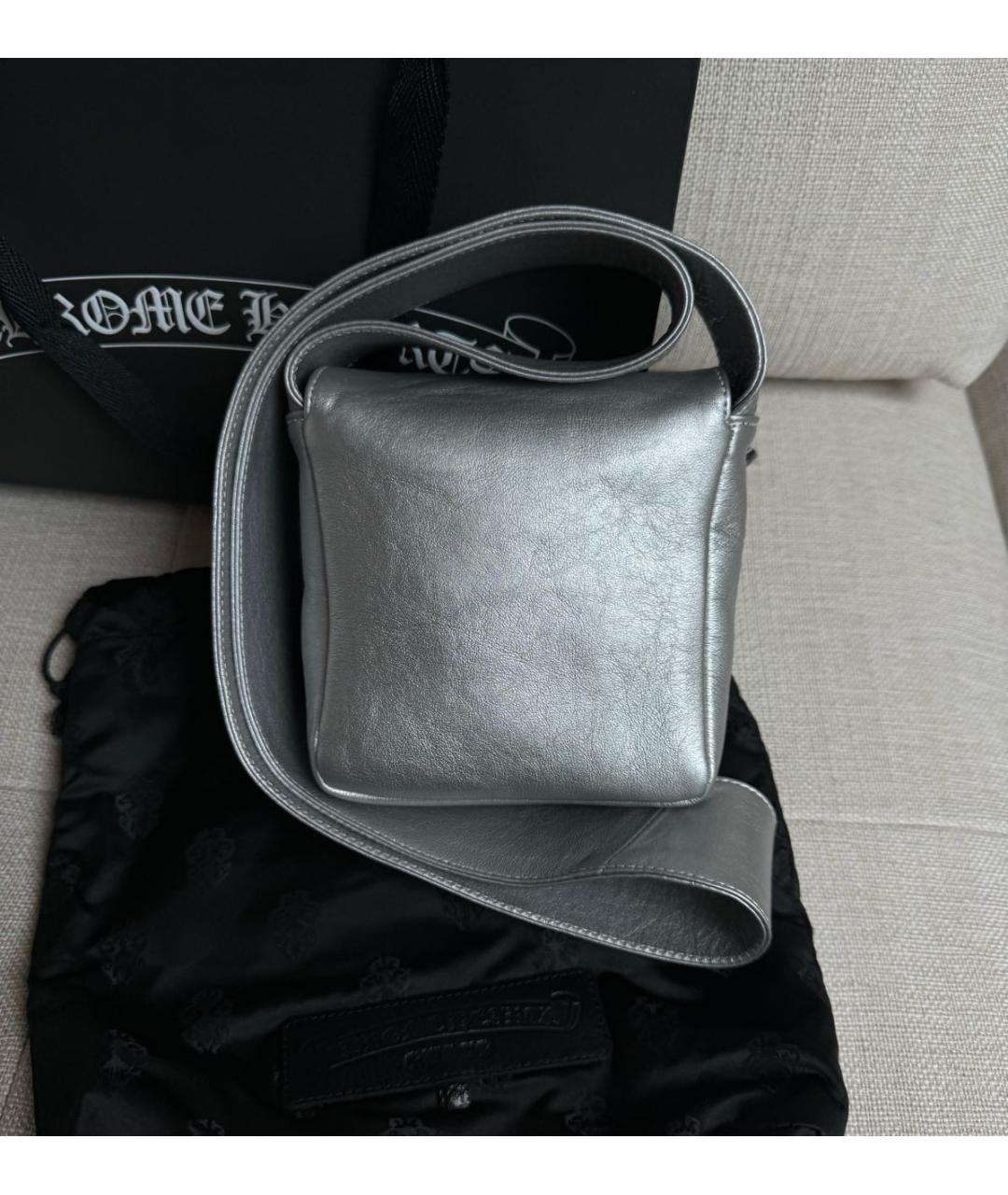 CHROME HEARTS Серебряная кожаная сумка через плечо, фото 2