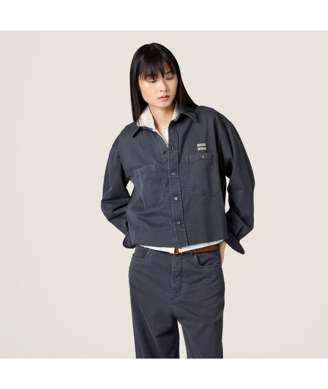 MIU MIU Серая хлопковая рубашка, фото 2