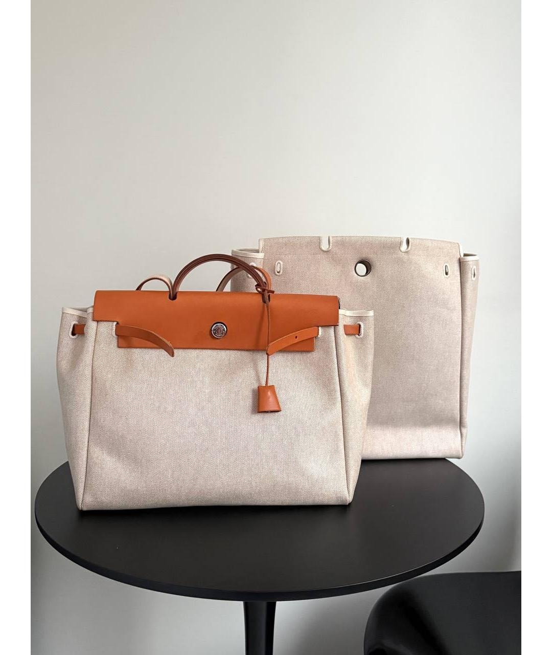 HERMES Бежевая кожаная сумка с короткими ручками, фото 7