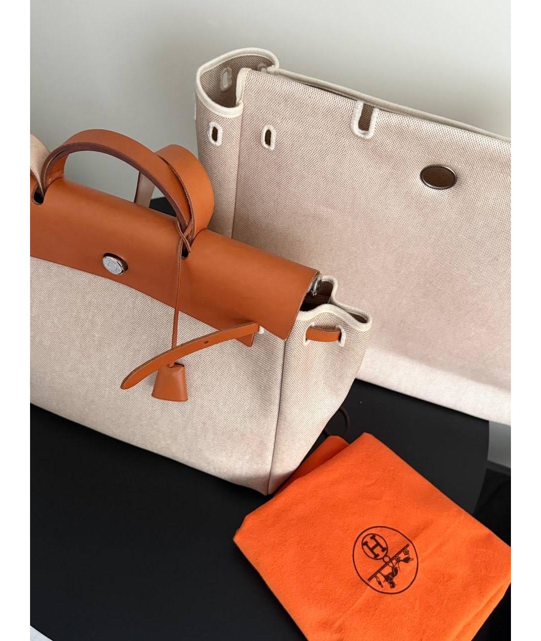 HERMES Бежевая кожаная сумка с короткими ручками, фото 2