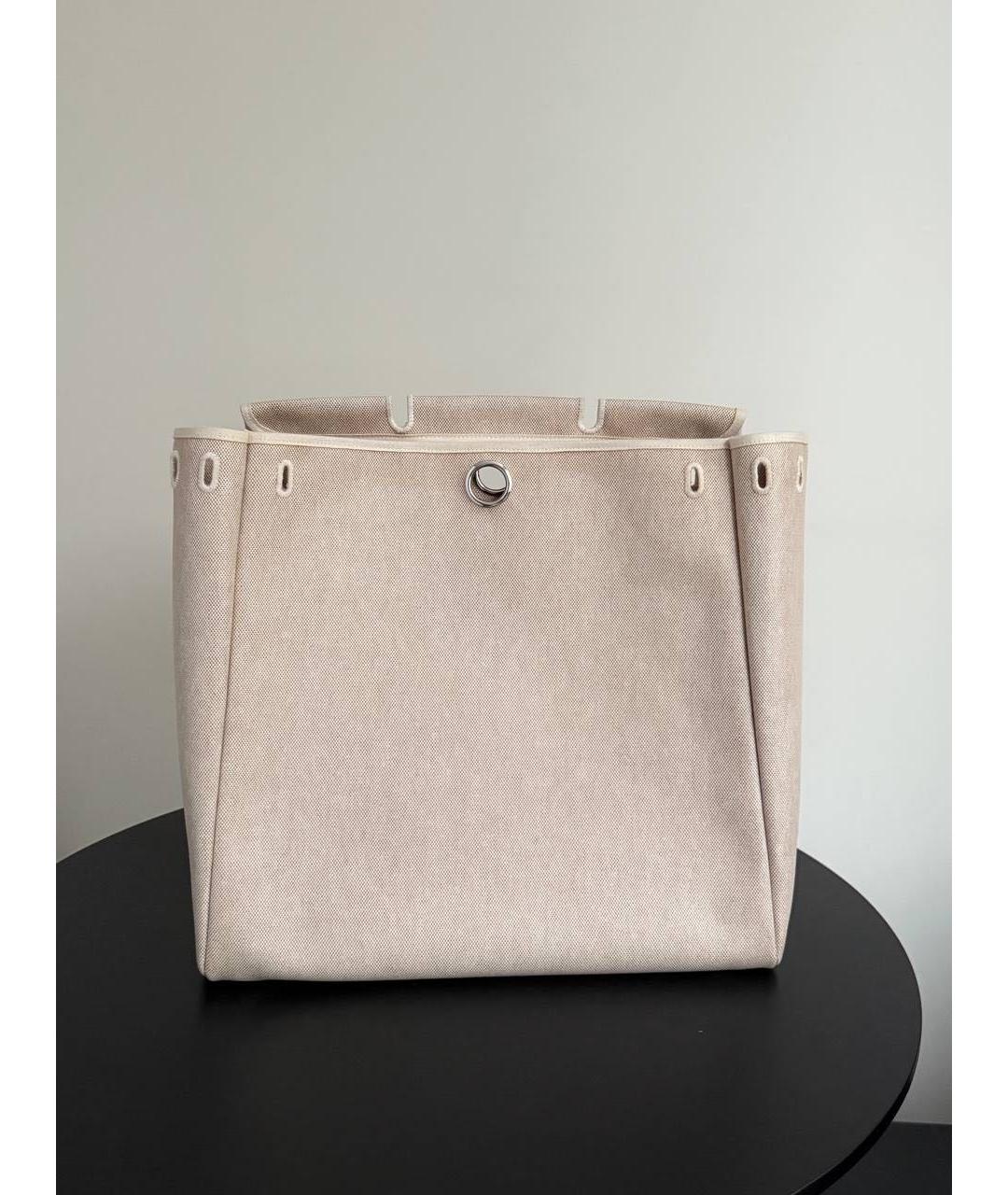 HERMES Бежевая кожаная сумка с короткими ручками, фото 6