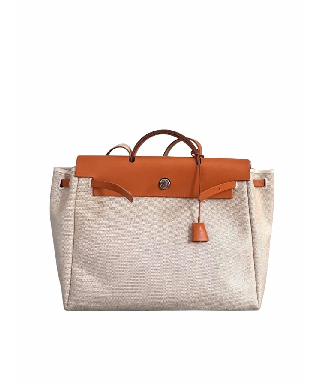 HERMES Бежевая кожаная сумка с короткими ручками, фото 1