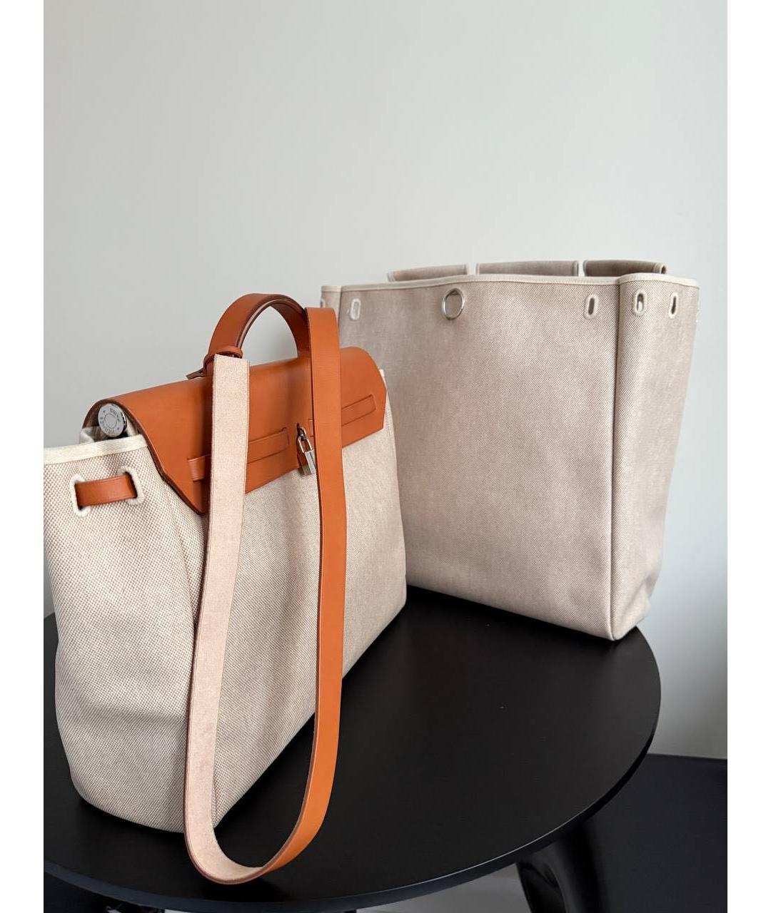 HERMES Бежевая кожаная сумка с короткими ручками, фото 4