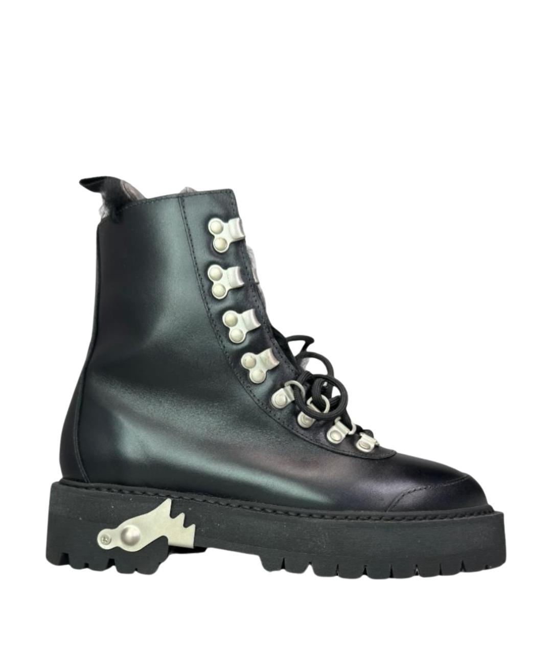 OFF-WHITE Черные кожаные ботинки, фото 1