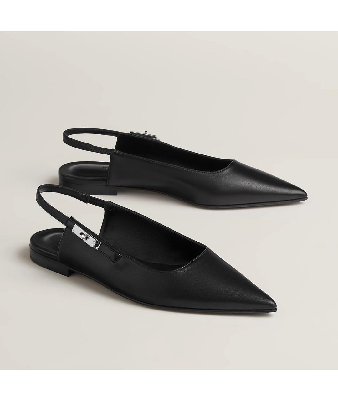 HERMES Черные кожаные балетки, фото 2