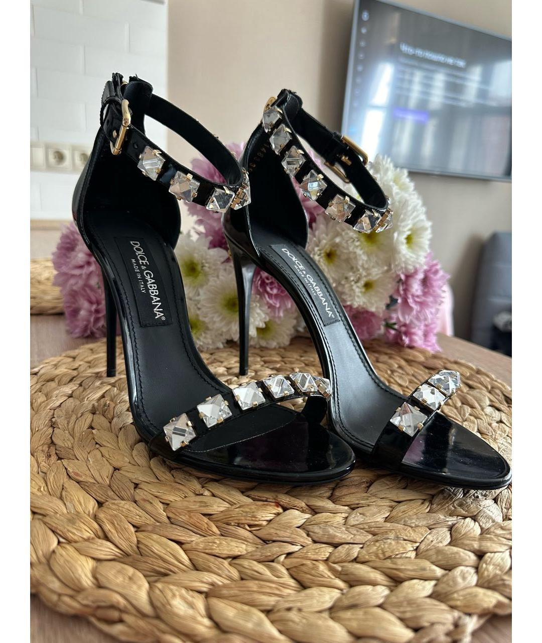 DOLCE&GABBANA Черные кожаные босоножки, фото 3