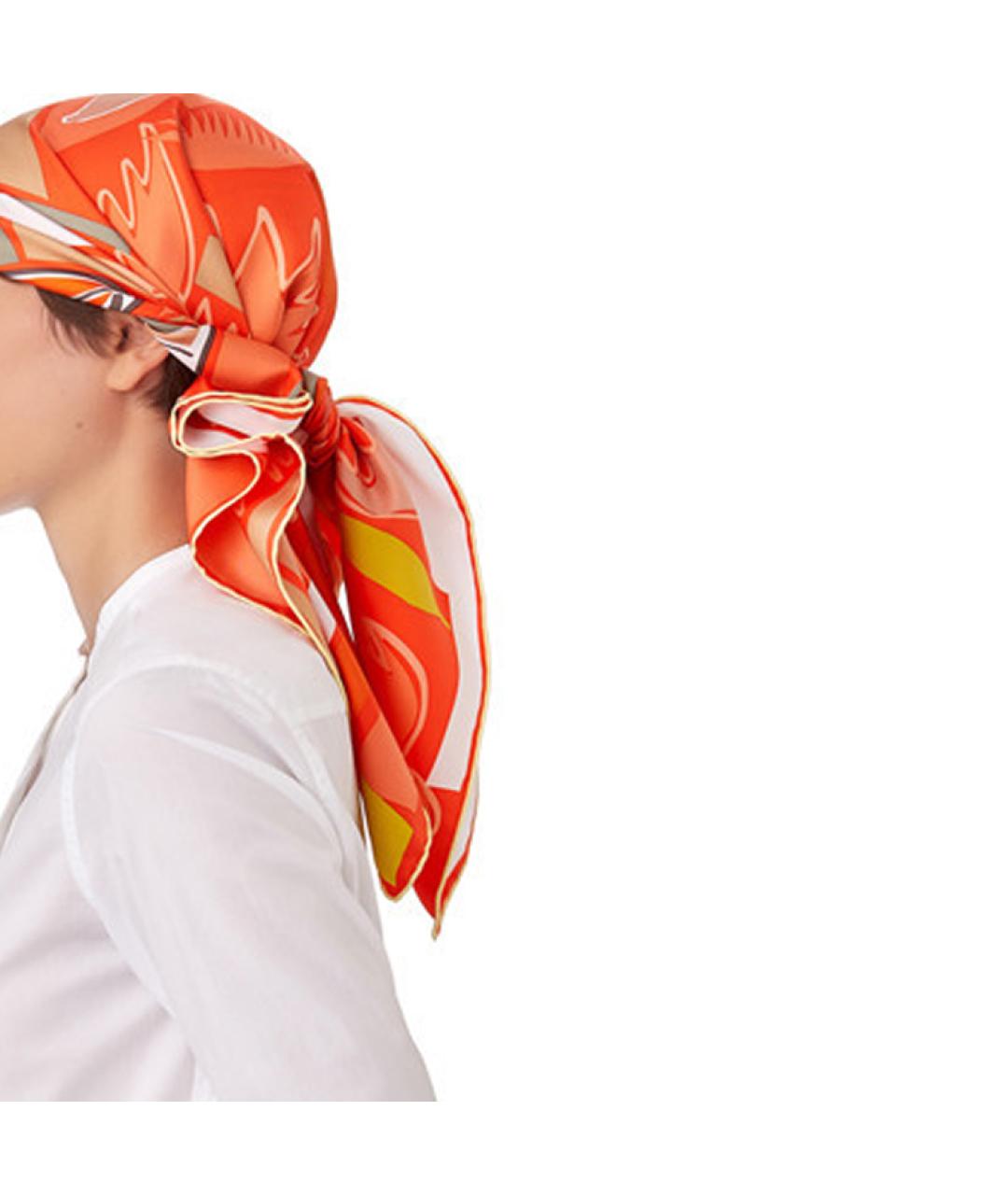 HERMES Оранжевый шелковый платок, фото 2