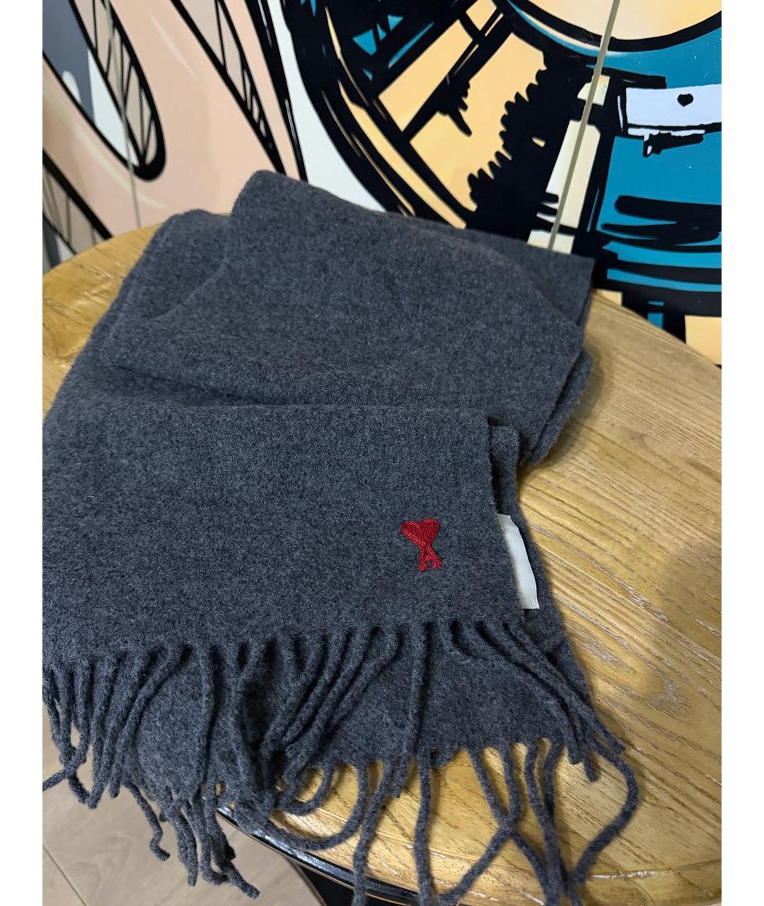 Ami Paris Серый хлопковый шарф, фото 7