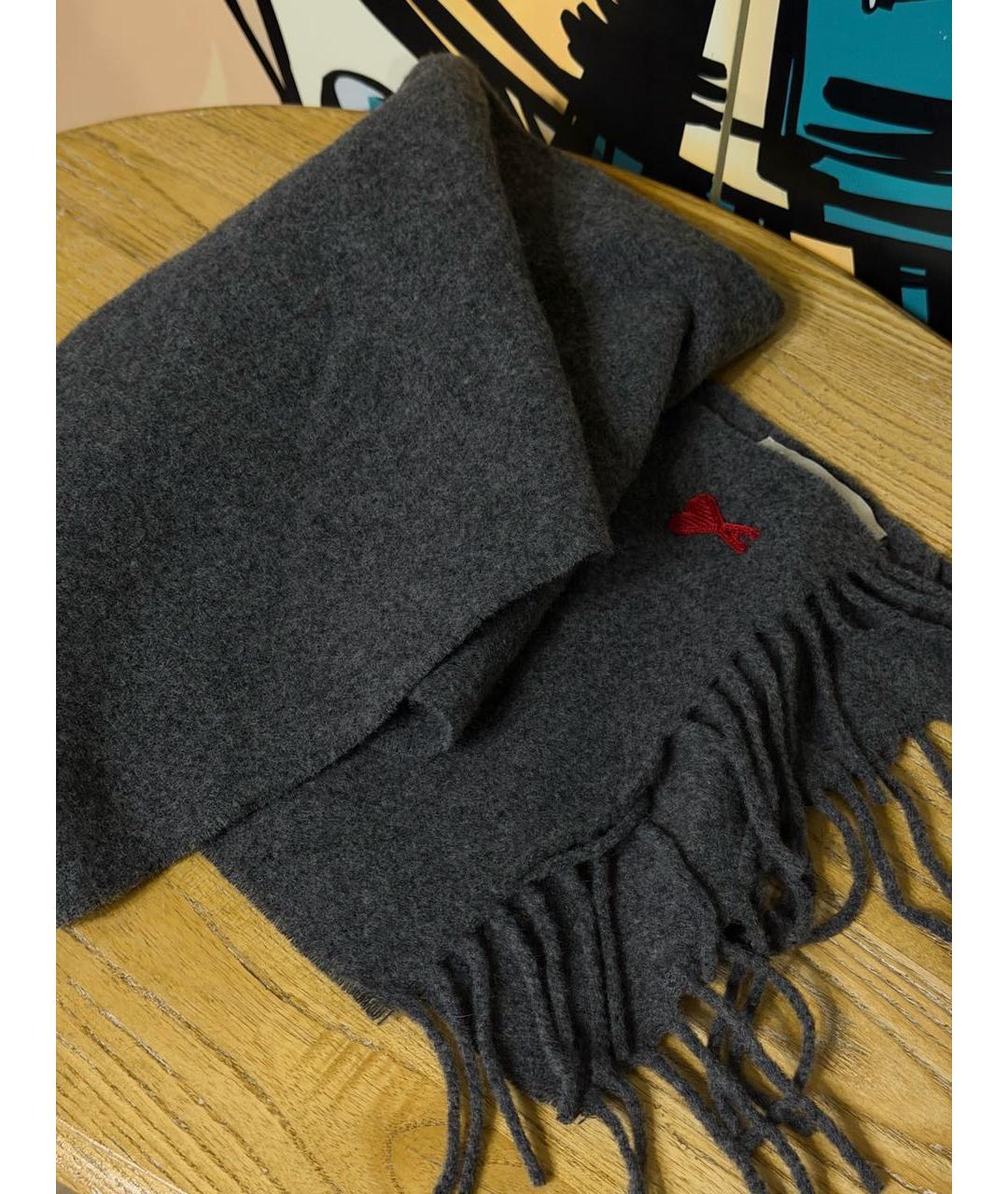 Ami Paris Серый хлопковый шарф, фото 3