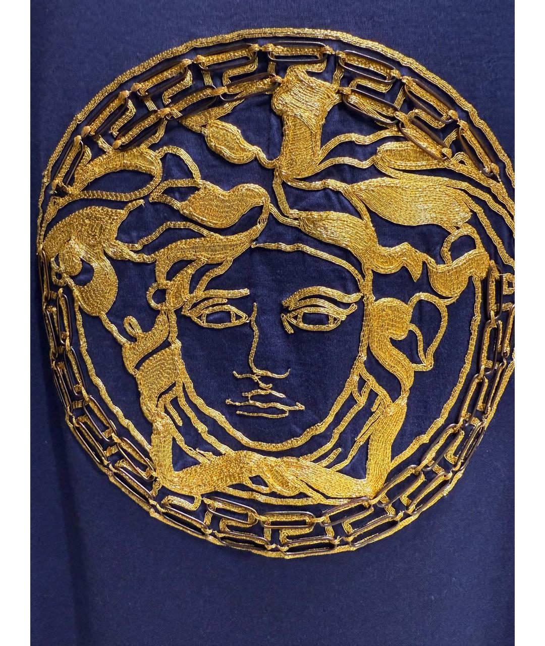 VERSACE Темно-синяя хлопковая футболка, фото 3