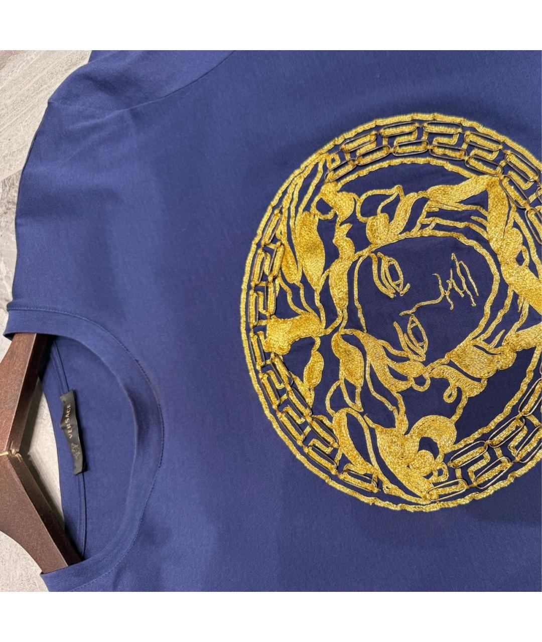 VERSACE Темно-синяя хлопковая футболка, фото 4
