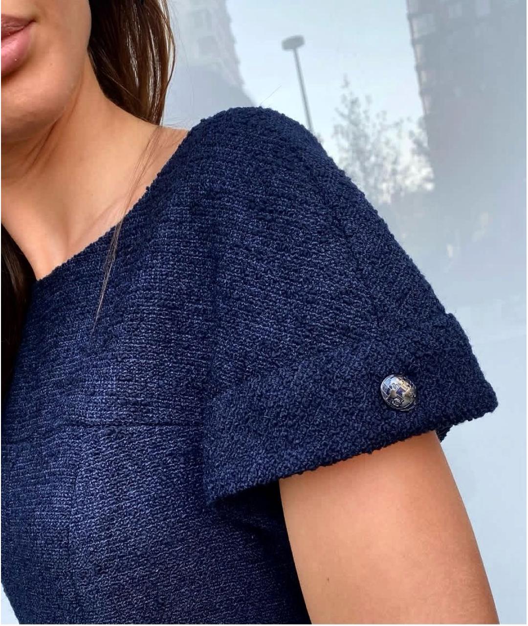 CHANEL Темно-синее шерстяное коктейльное платье, фото 6