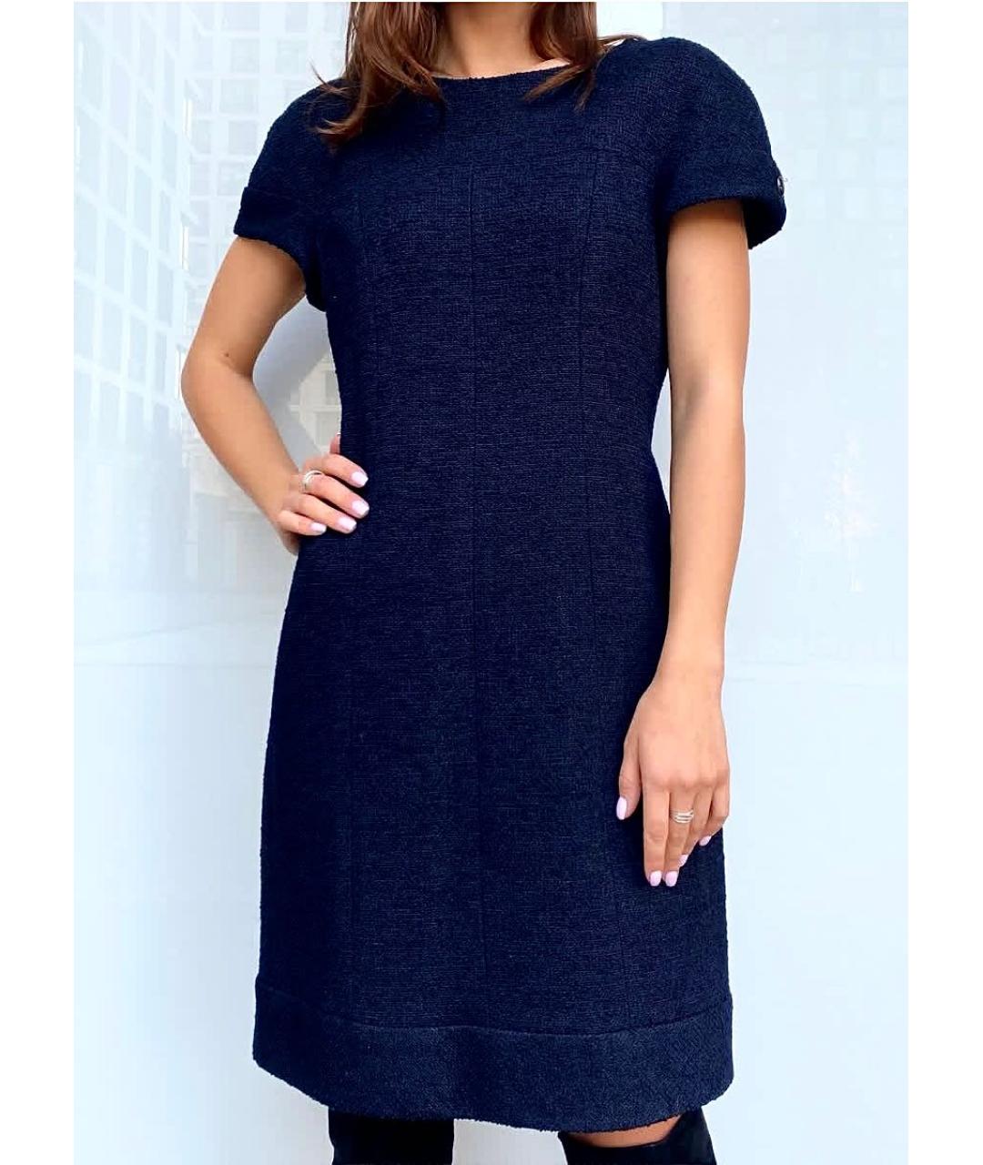 CHANEL Темно-синее шерстяное коктейльное платье, фото 5