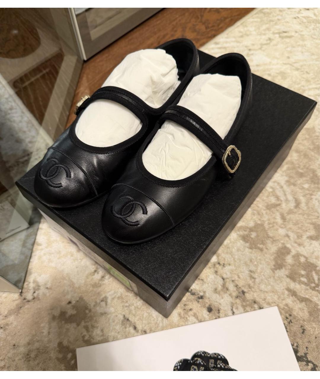 CHANEL Черные кожаные балетки, фото 4
