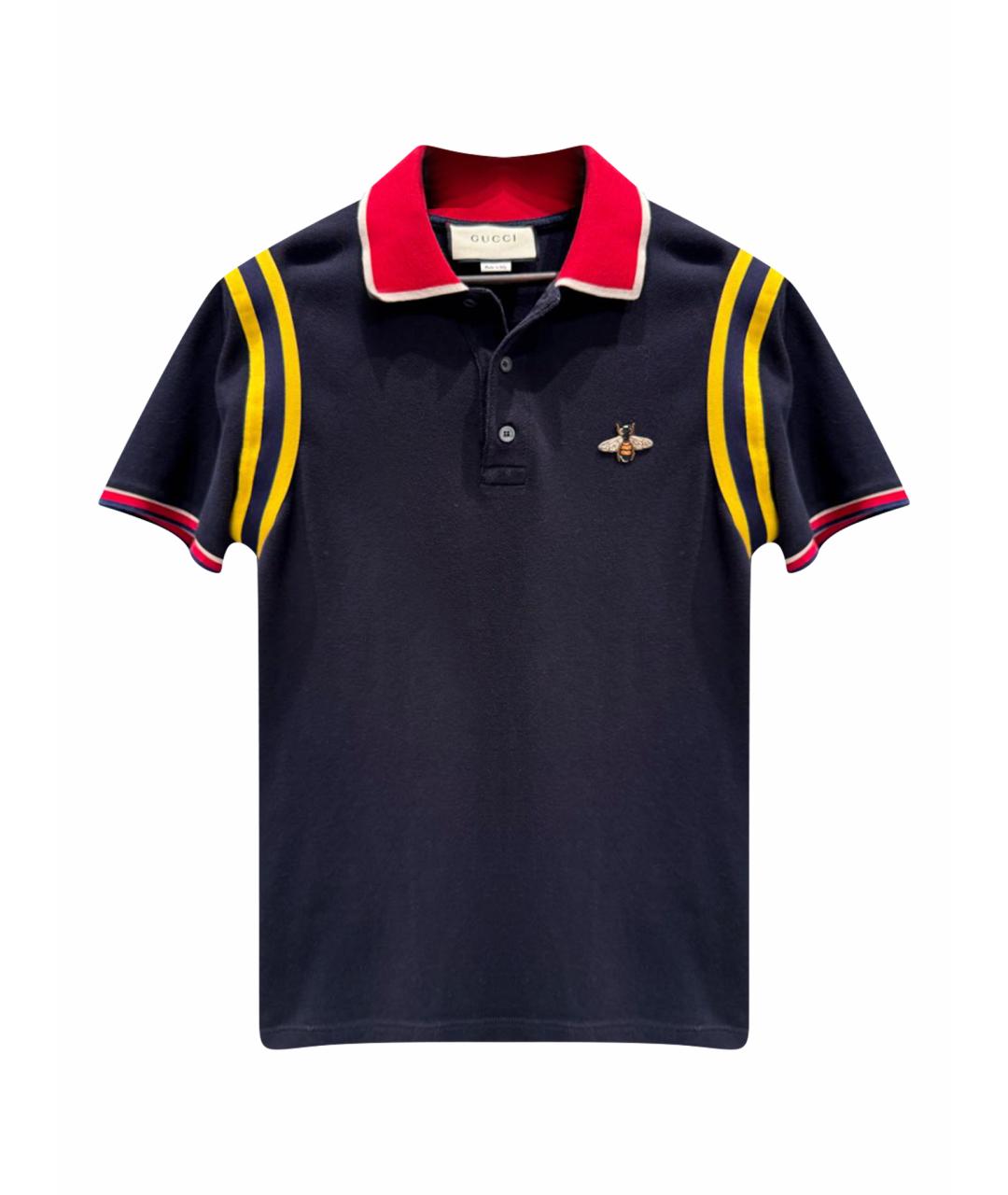 GUCCI Темно-синее хлопковое поло с коротким рукавом, фото 1