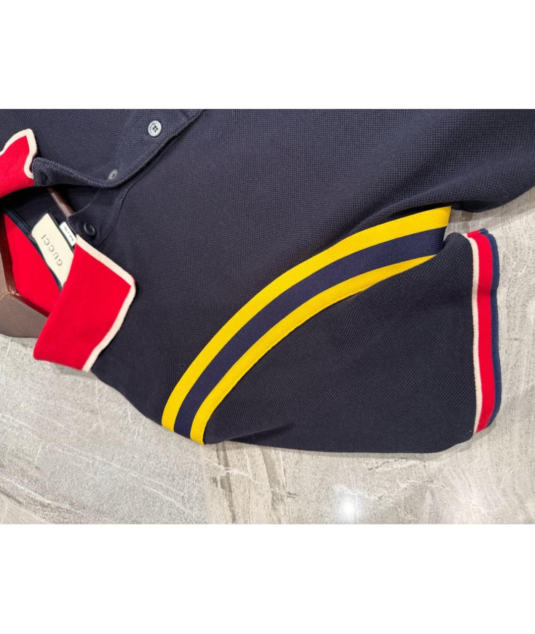 GUCCI Темно-синее хлопковое поло с коротким рукавом, фото 4