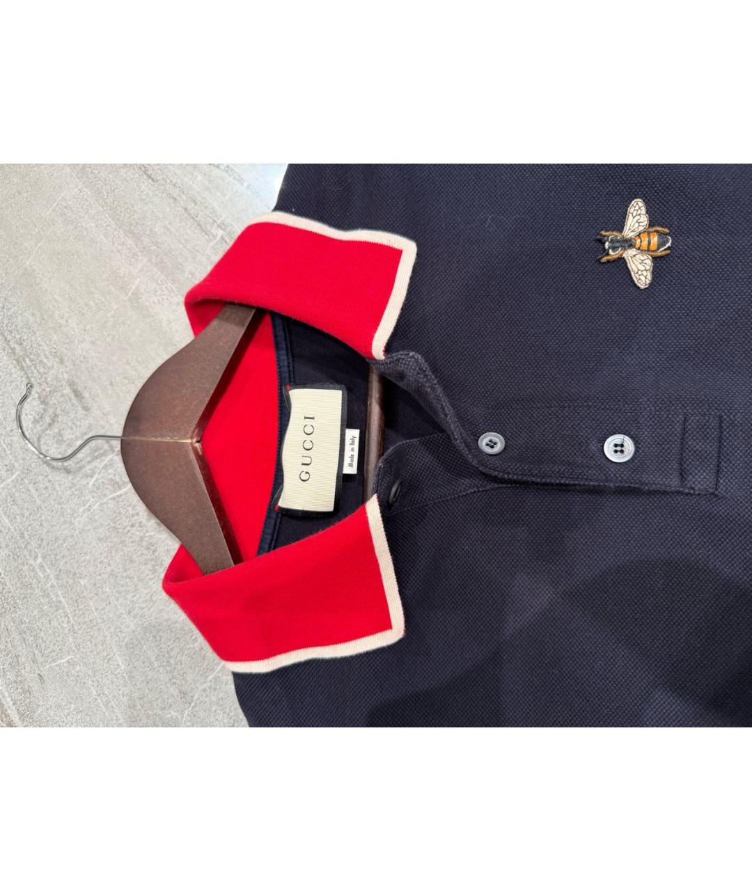 GUCCI Темно-синее хлопковое поло с коротким рукавом, фото 3