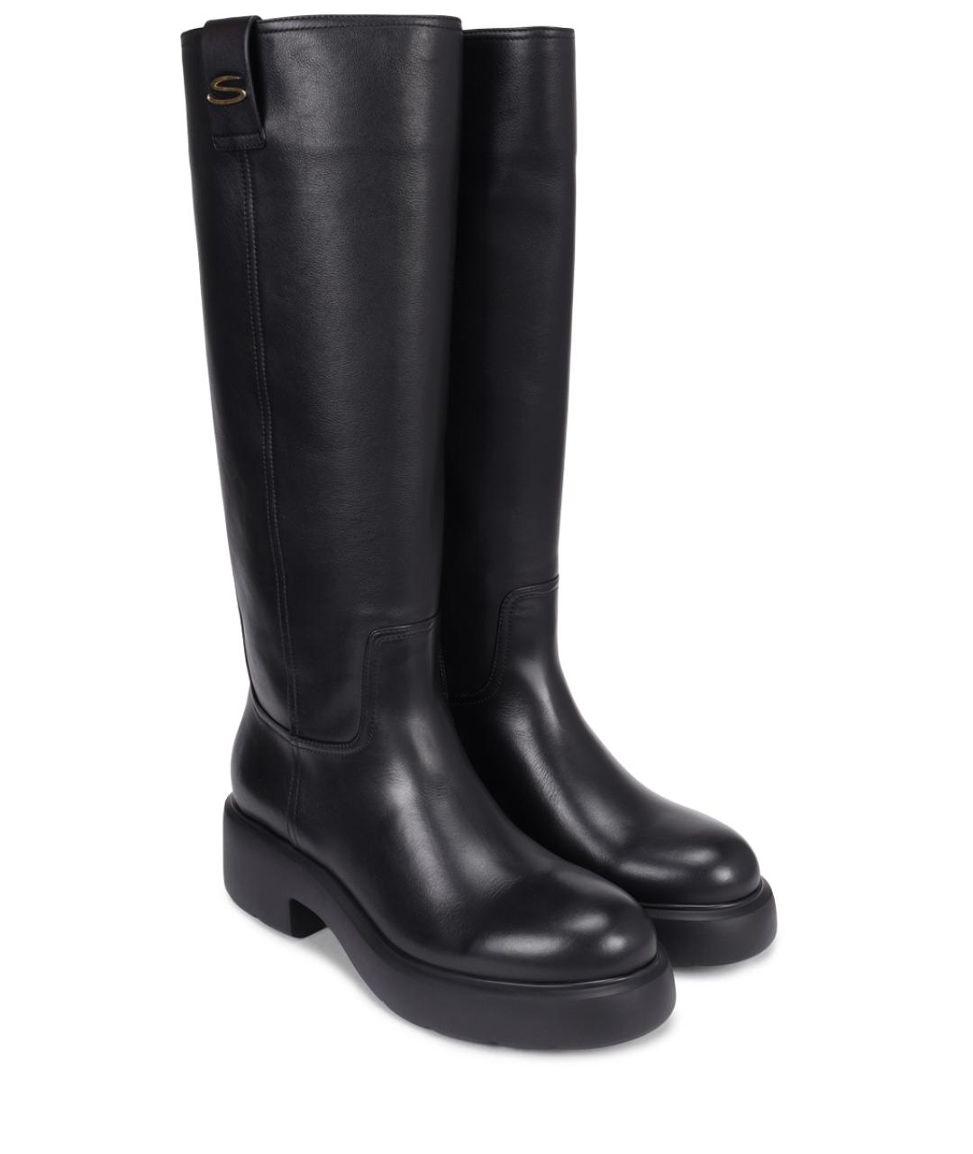 SANTONI Черные кожаные сапоги, фото 2