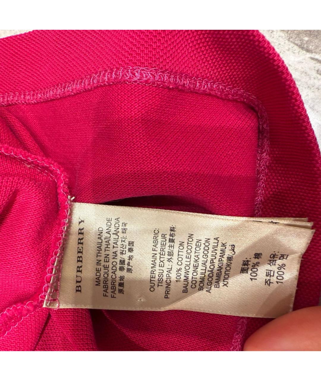 BURBERRY Фуксия хлопковое поло с коротким рукавом, фото 4