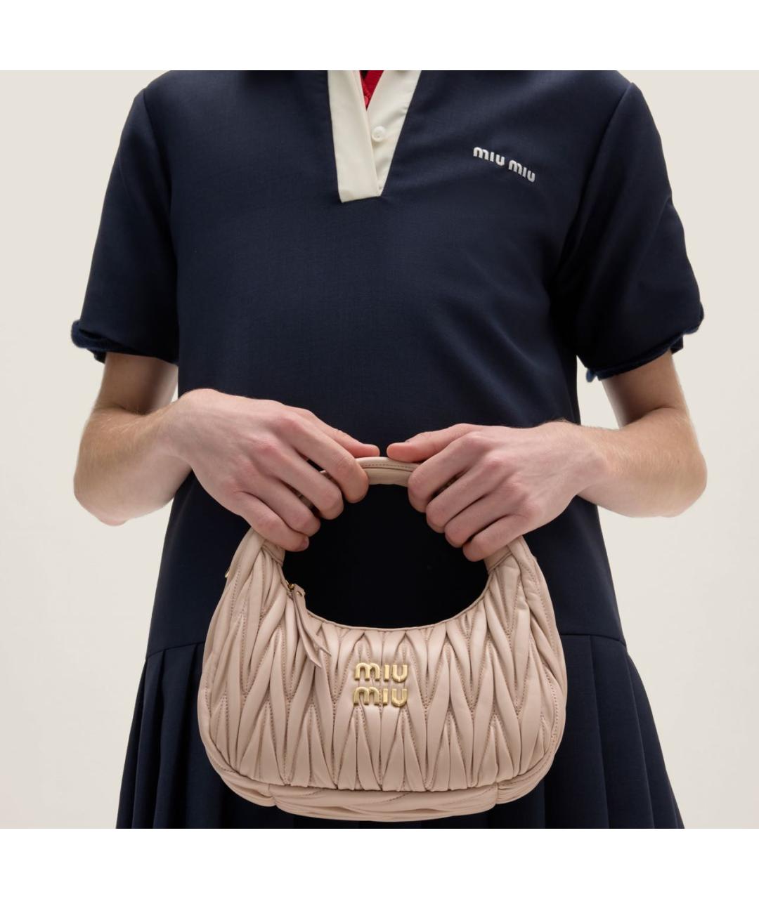 MIU MIU Коралловая кожаная сумка с короткими ручками, фото 2