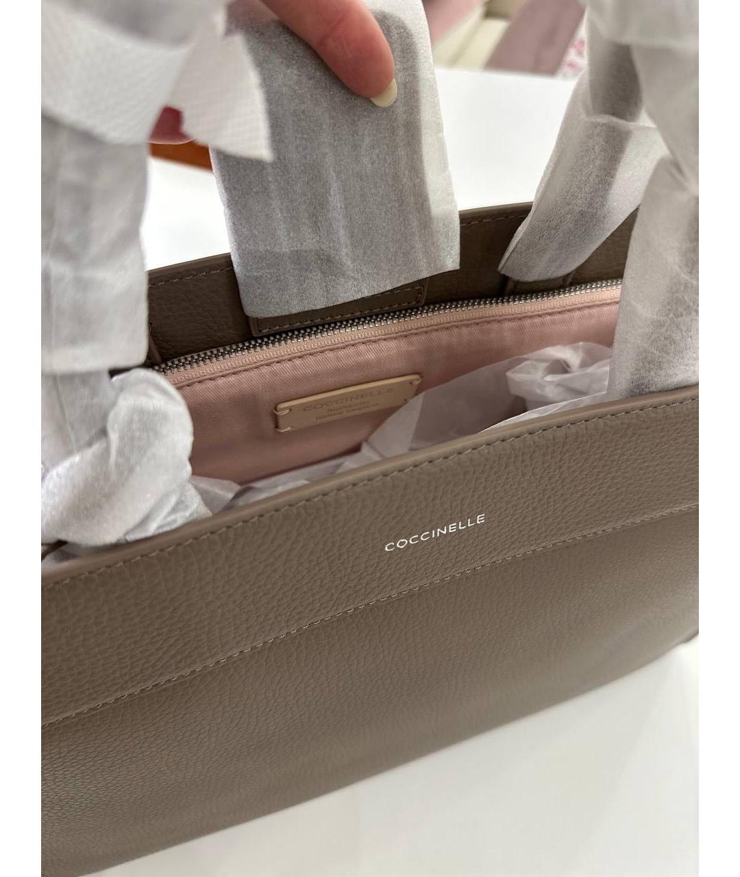 COCCINELLE Бежевая кожаная сумка с короткими ручками, фото 4