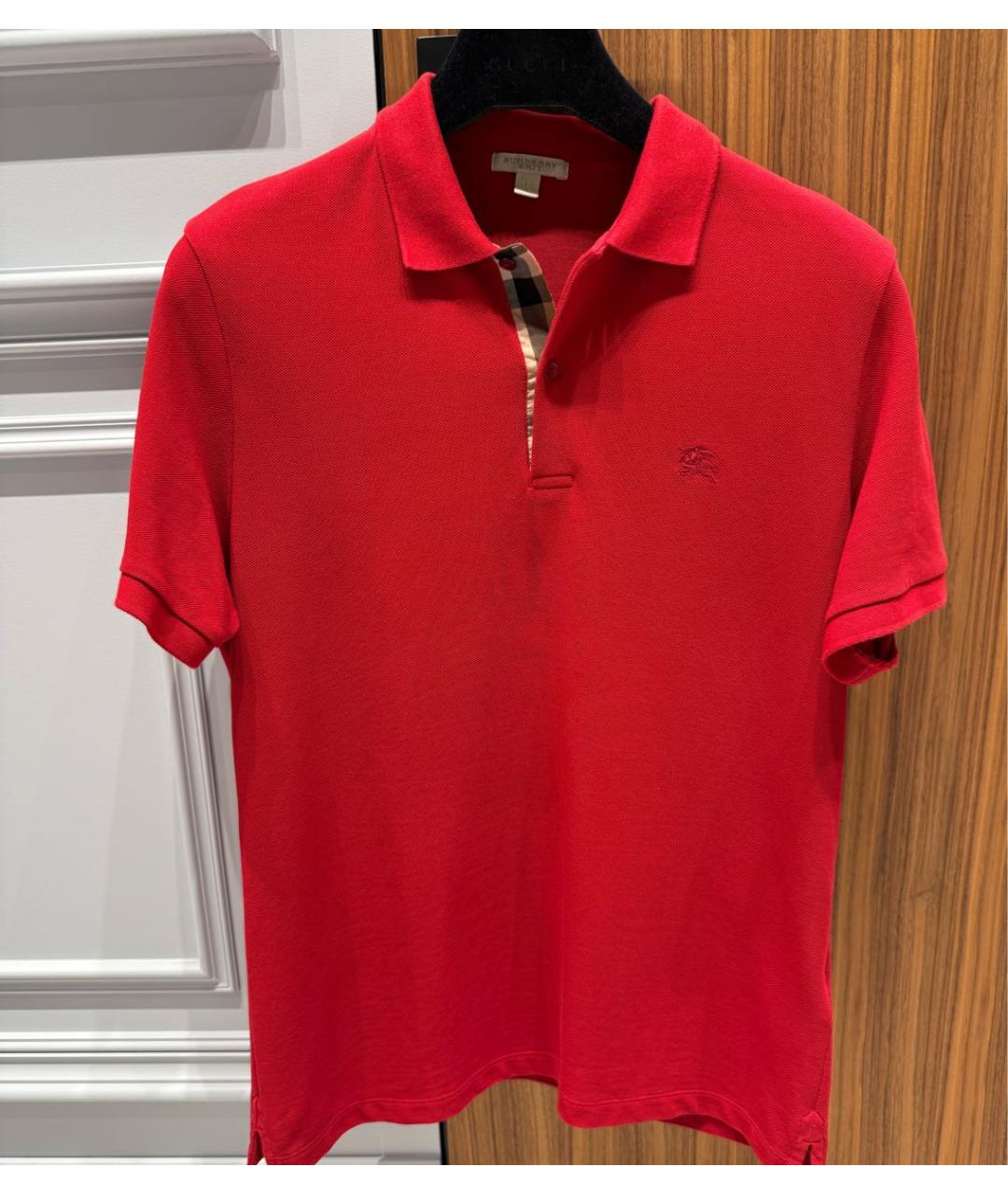 BURBERRY Красное хлопковое поло с коротким рукавом, фото 5