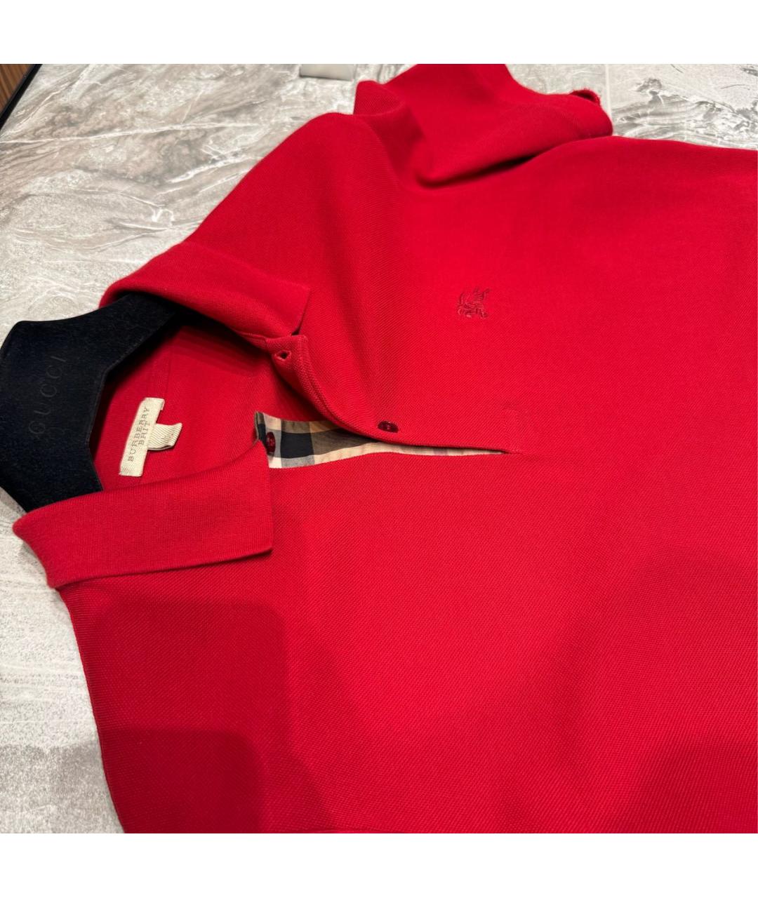 BURBERRY Красное хлопковое поло с коротким рукавом, фото 3