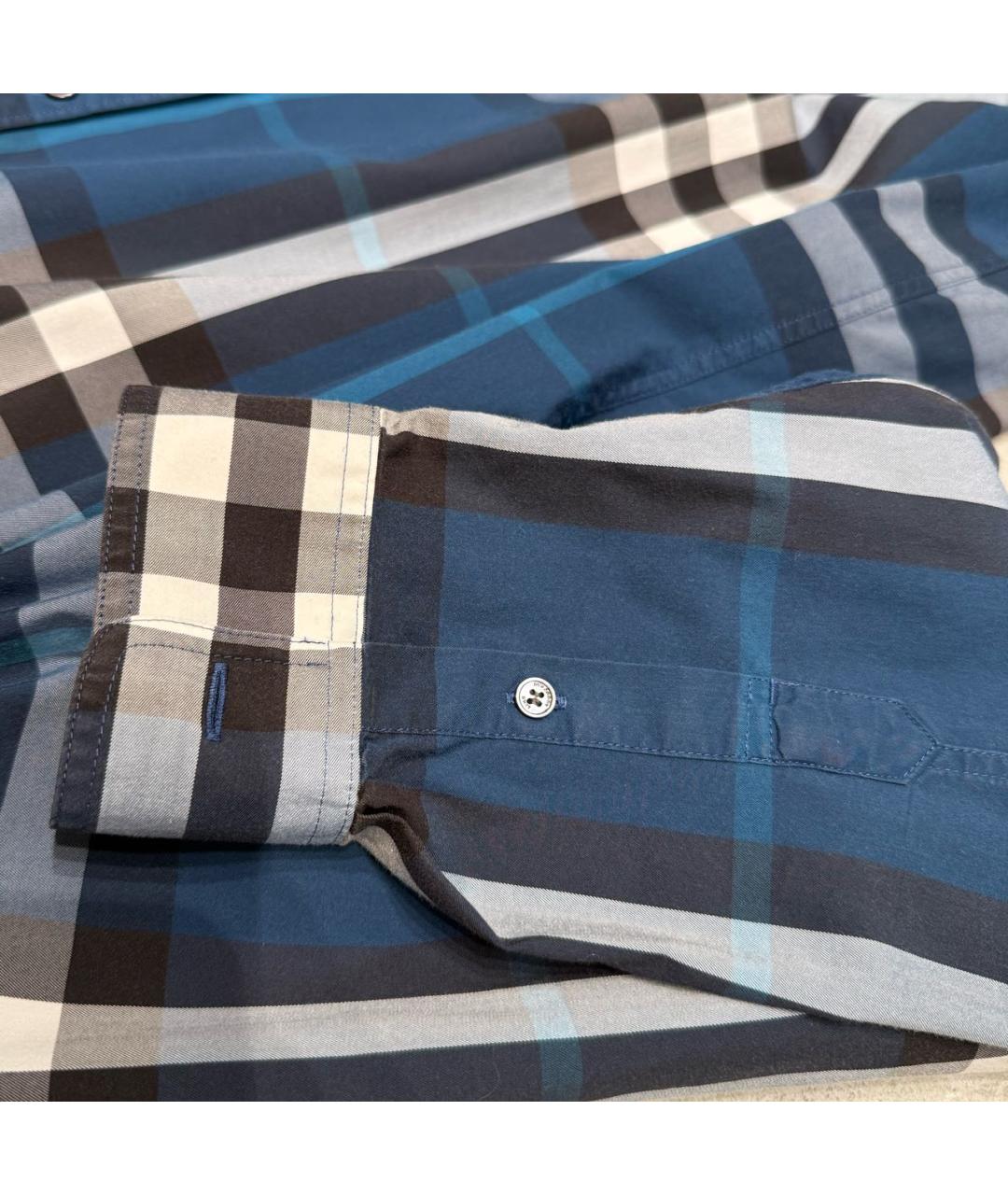 BURBERRY Темно-синяя хлопковая кэжуал рубашка, фото 5
