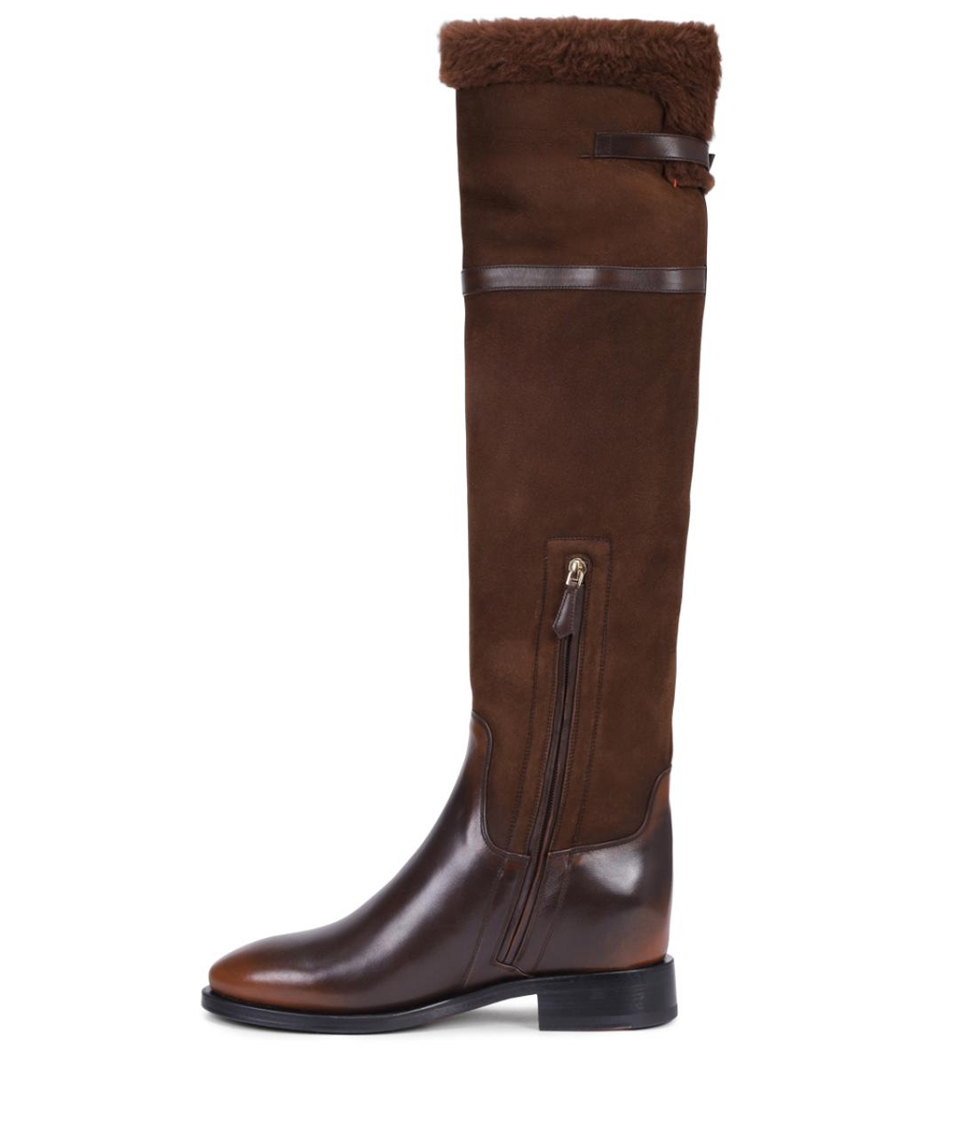 SANTONI Коричневые кожаные ботфорты, фото 3